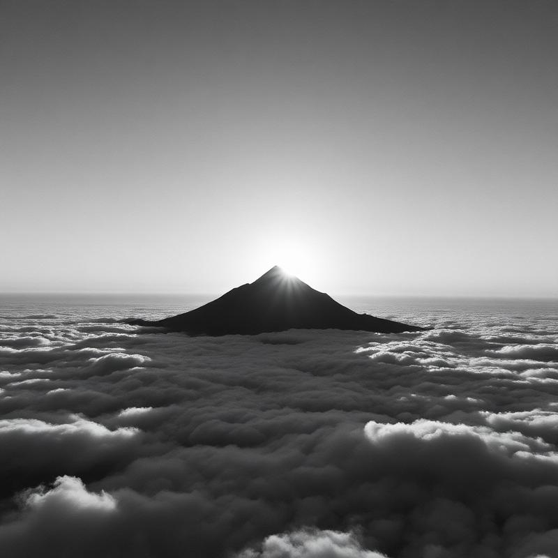 Mountain peak above a clean horizon of clouds