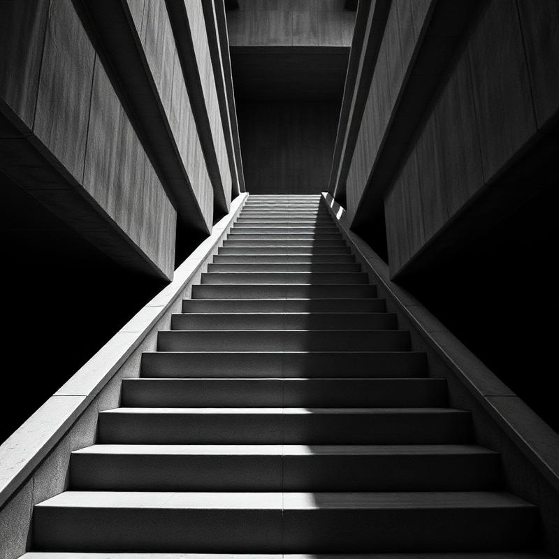 Architectural concrete staircase ascending in steady rhythm