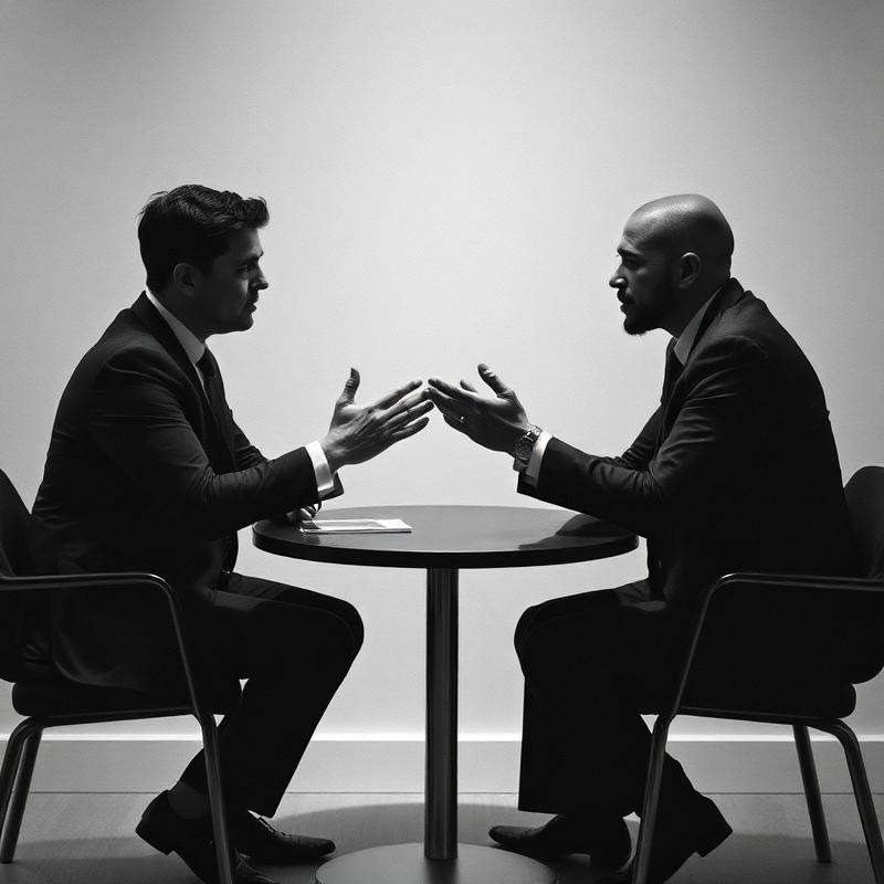 Two professionals seated across a table mid-conversation